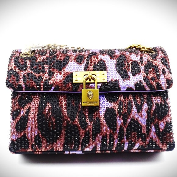 KURT GEIGER Mini Brixton Crystal Satin Crossbody Bag in Light/ Pastel Purple - Picture 1 of 11